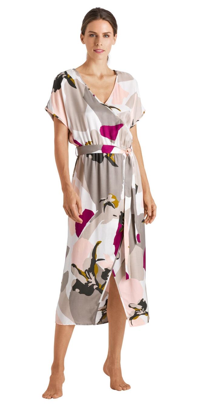 HANRO of Switzerland Graphic Watercolor Floral Faux-Wrap Caftan